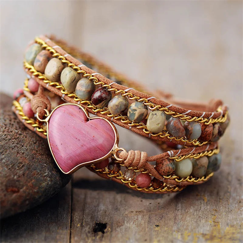 Boho Pink Heart Wrap Bracelet