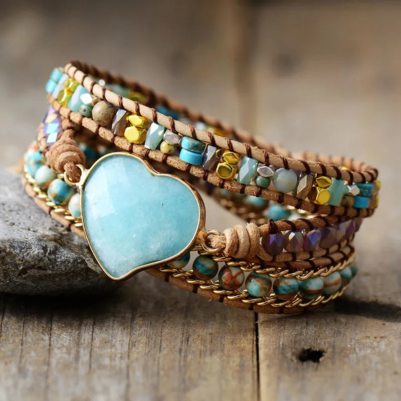 Boho Pink Heart Wrap Bracelet