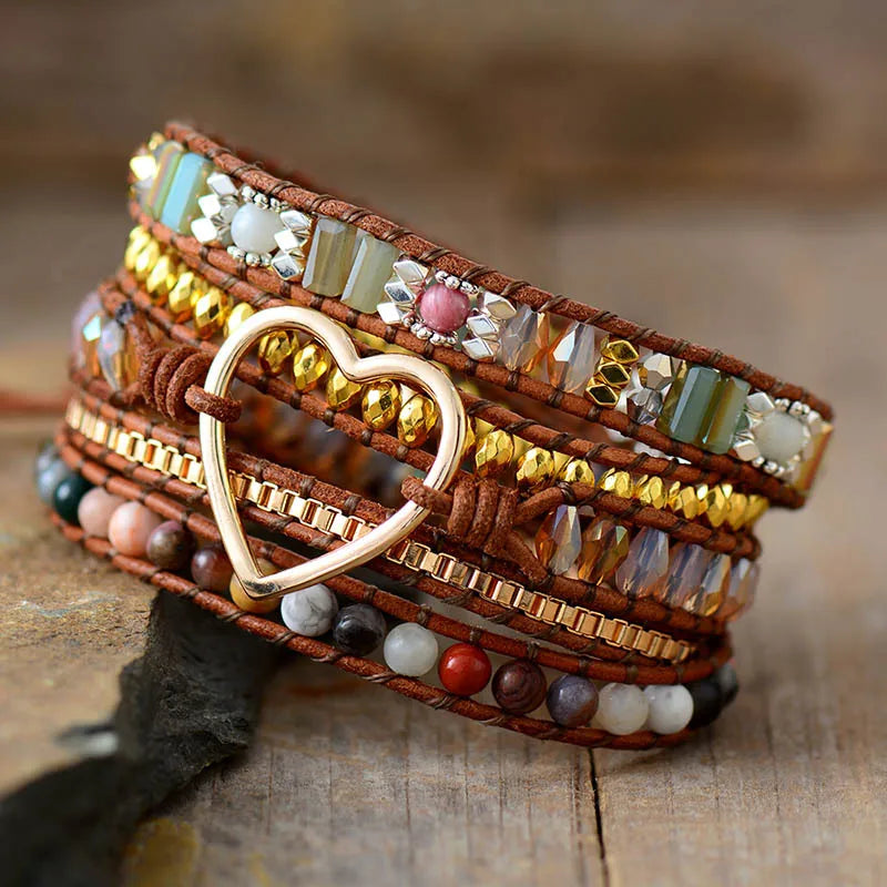 Boho Pink Heart Wrap Bracelet