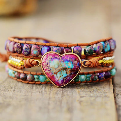 Boho Pink Heart Wrap Bracelet