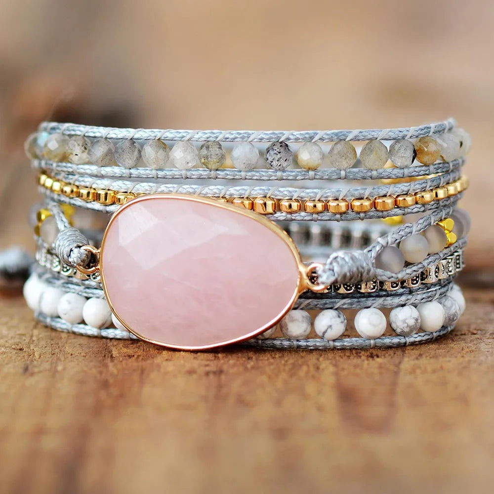 Boho Pink Heart Wrap Bracelet