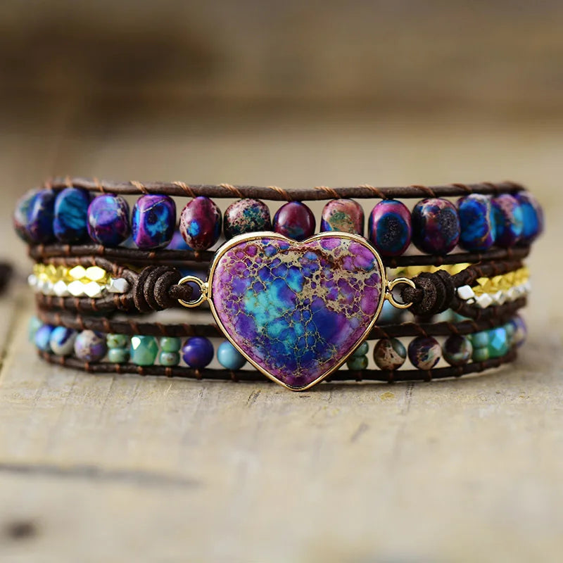 Boho Pink Heart Wrap Bracelet