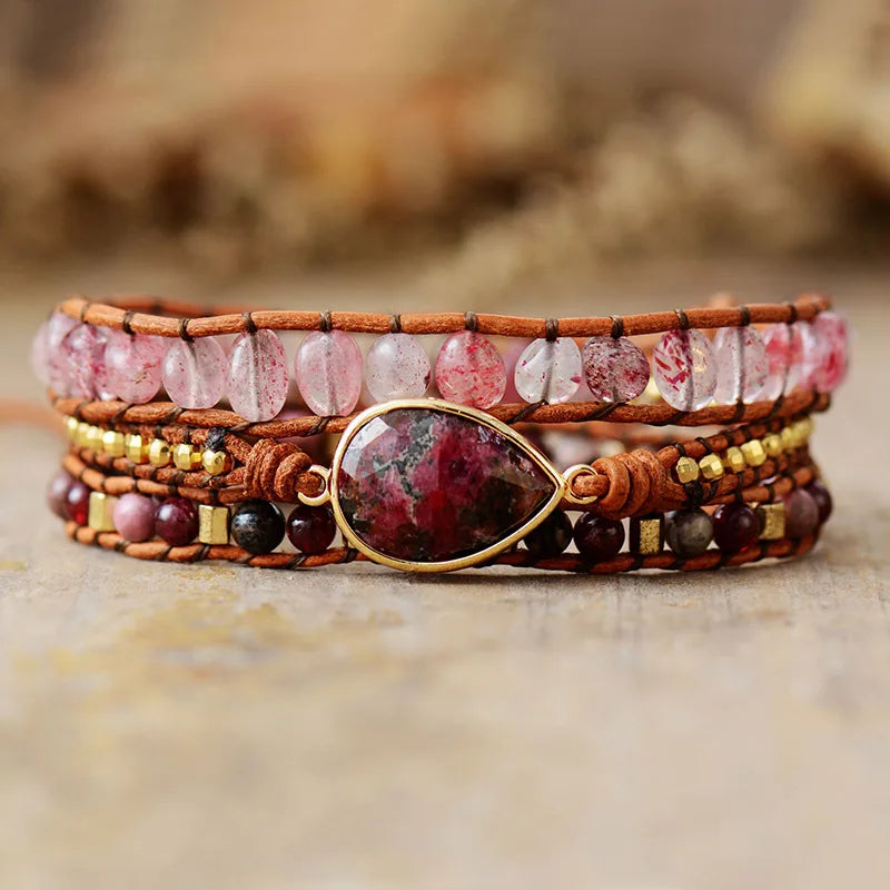 Boho Pink Heart Wrap Bracelet